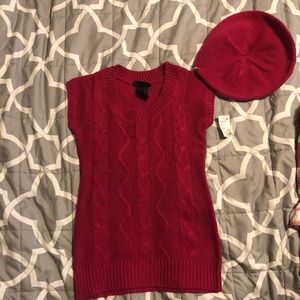 Fuchsia sweater vest with hat